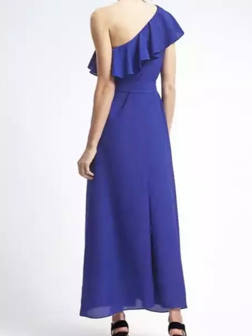 NWOT - Banana Republic Royal Blue One-Shoulder Maxi Ruffled Dress - Picture 2 of 11